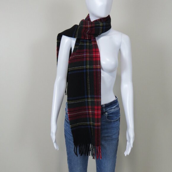 GAP 100% Wool Plaid Scarf Made in Italy Black Stewart Tartan - Large - Picture 3 of 9